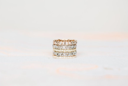 Diamond stacking rings in rose, yellow & white gold